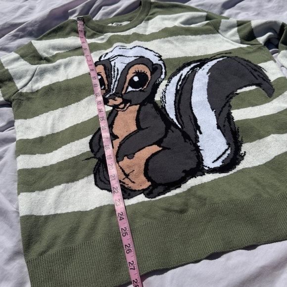 Disney Bambi Flower Skunk Sweater Green Striped Wool Blend Size Large - Picture 4 of 6